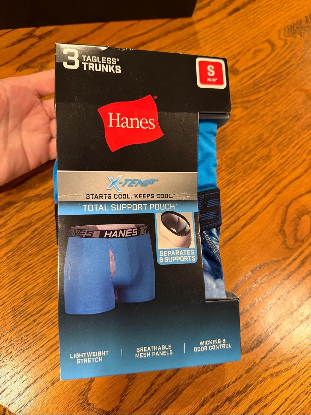 Hanes Blue & Black Men’s Tagless Trunks - 3 Pack Size S